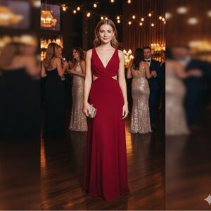 Crystal Doll Red Backless Cut Out Gown